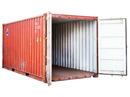 gold shipping container with a blue shipped.com logo on the side